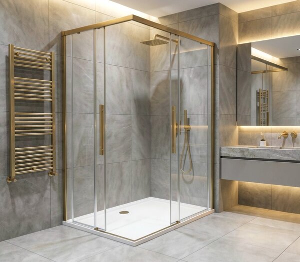 Gelco Gelco, LUXOR GOLD MATT obdĺžniková sprchová zástena 900x800mm L/P varianta, rohový vstup, GU2190GGU2180G