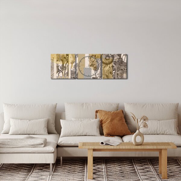 Obraz - Koláž so slnečnicami (s hodinami) (90x30 cm)
