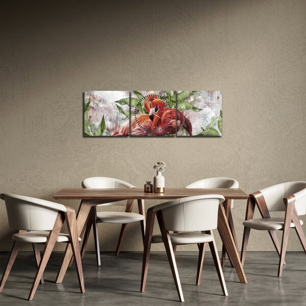 Obraz - Plameniaky (s hodinami) (90x30 cm)