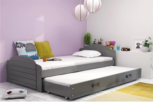 Detská posteľ LILI s výsuvným lôžkom 90x200 cm - grafit Zelená