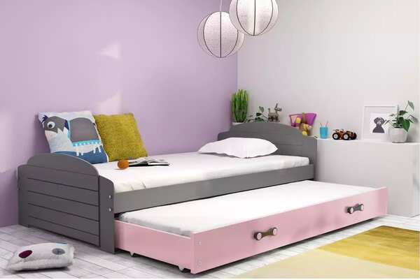 Detská posteľ LILI s výsuvným lôžkom 90x200 cm - grafit Zelená