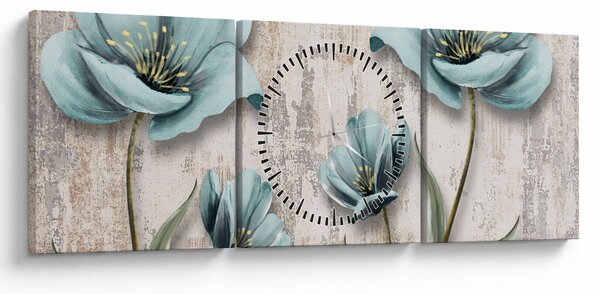 Obraz - Kvety na textúre (s hodinami) (90x30 cm)