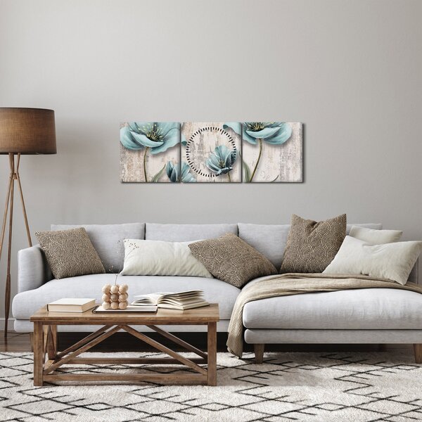 Obraz - Kvety na textúre (s hodinami) (90x30 cm)