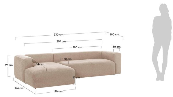 MUZZA ROHOVÁ pohovka BLOK 330 cm BÉŽOVÁ PRAVÁ