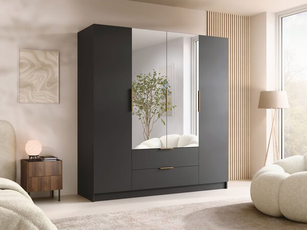 Mirjan24 Šatníková skriňa so zrkadlom Betaso II 200, Farby: dub cremona / dub cremona + čierna 5903211451522