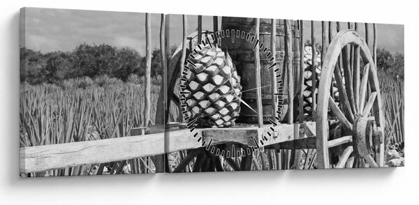 Obraz - Prívesný vozík, čiernobiela (s hodinami) (90x30 cm)