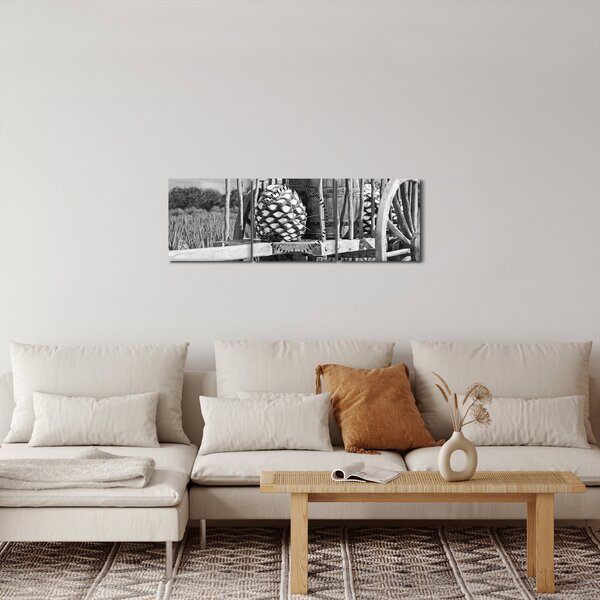 Obraz - Prívesný vozík, čiernobiela (s hodinami) (90x30 cm)