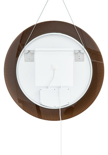 Nástenné závesné zrkadlo s LED osvetlením hnedé okrúhly tvar 80 x 80 cm moderný štýl kúpeľňa spálňa