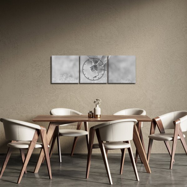 Obraz - Sova, čiernobiela (s hodinami) (90x30 cm)