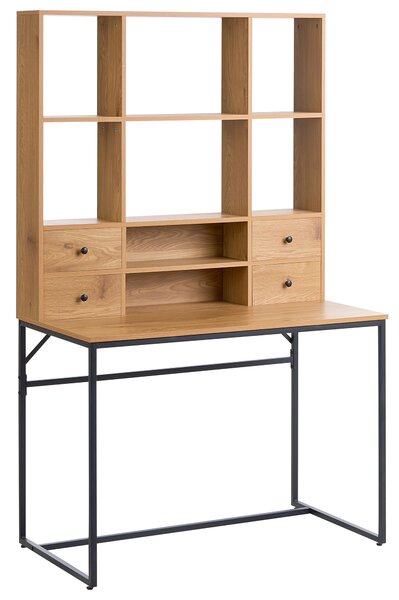 Písací stôl svetlohnedý MDF 105 x 60 cm s 8 otvorenými policami a 4 zásuvkami úložný priestor škandinávsky štýl