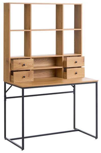 Písací stôl svetlohnedý MDF 105 x 60 cm s 8 otvorenými policami a 4 zásuvkami úložný priestor škandinávsky štýl