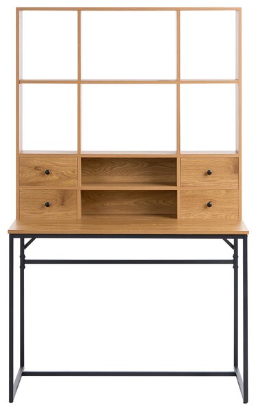 Písací stôl svetlohnedý MDF 105 x 60 cm s 8 otvorenými policami a 4 zásuvkami úložný priestor škandinávsky štýl