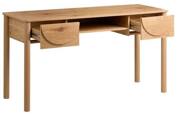 Písací stôl svetlohnedý MDF 140 x 50 cm otvorená polica 2 zásuvky úložný priestor škandinávsky štýl pracovňa