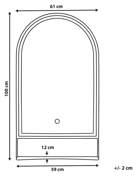 Nástenné závesné zrkadlo s LED osvetlením strieborná sklo oblúkový tvar 100 x 60 cm s policou moderný štýl kúpeľňa spálňa