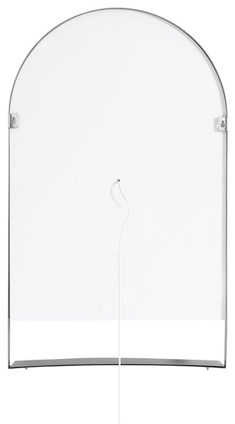 Nástenné závesné zrkadlo s LED osvetlením strieborná sklo oblúkový tvar 100 x 60 cm s policou moderný štýl kúpeľňa spálňa