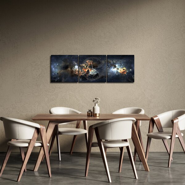 Obraz - Vesmír s hmlovinou (s hodinami) (90x30 cm)