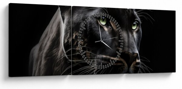 Obraz - Čierny panter (s hodinami) (90x30 cm)