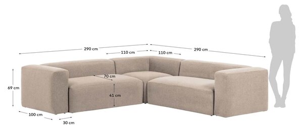 MUZZA ROHOVÁ POHOVKA BLOK 290 X 290 CM BÉŽOVÁ