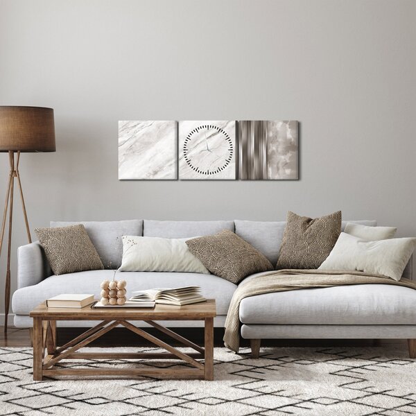 Obraz - Mramor so striebornými linkami (s hodinami) (90x30 cm)