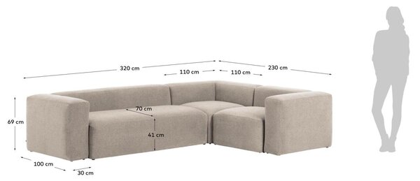 MUZZA ROHOVÁ POHOVKA BLOK ŠTVORMIESTNA 320 X 230 CM BÉŽOVÁ