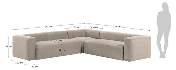MUZZA ROHOVÁ POHOVKA ŠESTIMIESTNA BLOK 320 X 320 CM BÉŽOVÁ