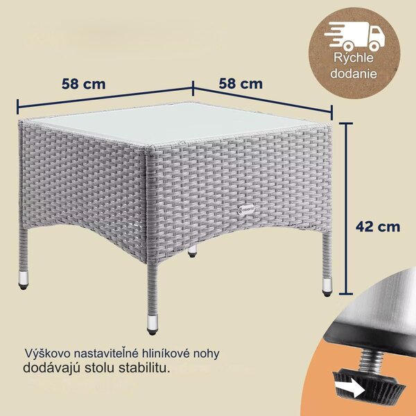 Ratanový stolík 58x58x42 cm - sivý