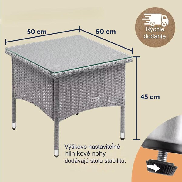 Ratanový stolík 50x50x45 cm - sivý