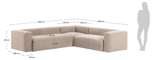 MUZZA ROHOVÁ POHOVKA BLOK PÄŤMIESTNA 320 X 290 CM BÉŽOVÁ