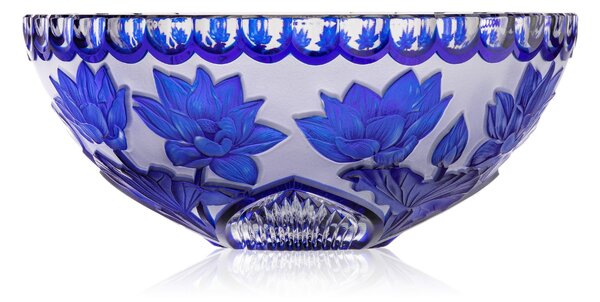 Bohémia Crystal Ručne brúsená misa Lotos Modrá 280mm