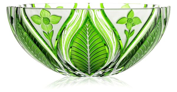 Bohemia Crystal Ručne brúsená misa Sasanka Zelená 280mm