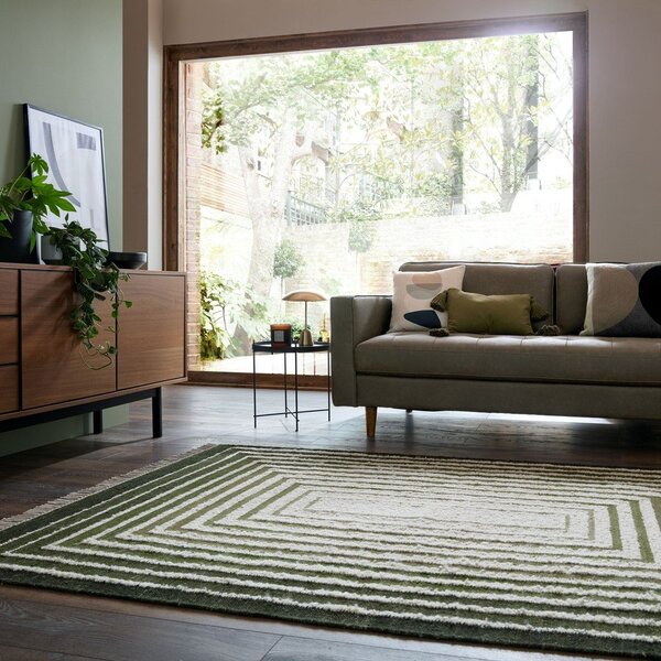 Zelený ručne tkaný koberec s prímesou vlny 140x200 cm Boucle Frame – Flair Rugs