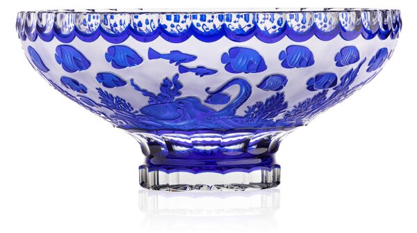 Bohémia Crystal Ručne brúsená misa Ocean Modrá 305mm