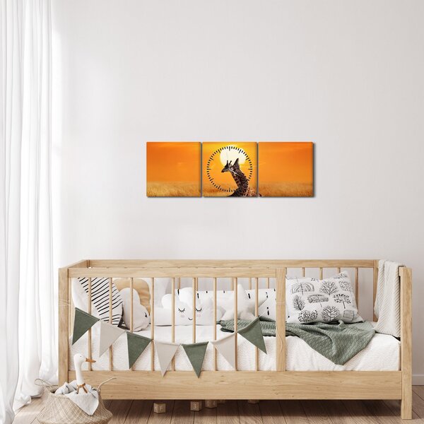 Obraz - Žirafy v národnom parku Serengeti (s hodinami) (90x30 cm)