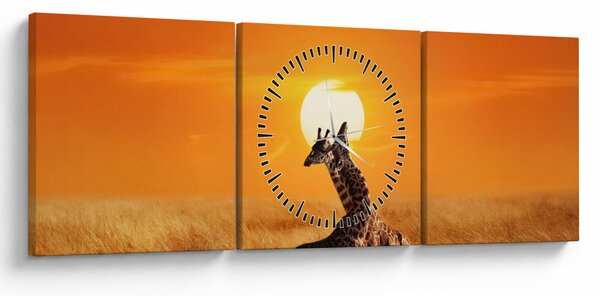 Obraz - Žirafy v národnom parku Serengeti (s hodinami) (90x30 cm)