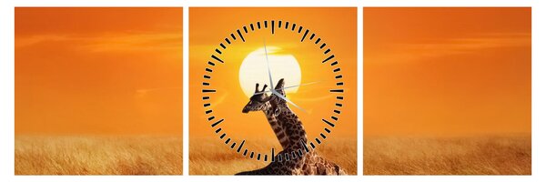 Obraz - Žirafy v národnom parku Serengeti (s hodinami) (90x30 cm)