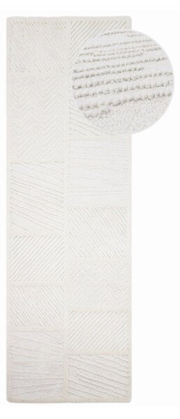 Biely ručne tkaný behúň s prímesou vlny 80x230 cm Sculptured Blocks – Flair Rugs
