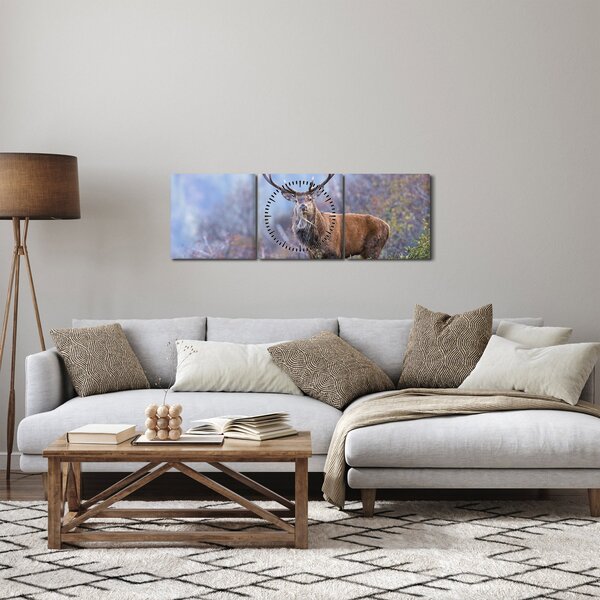 Obraz - Jeleň v krajine (s hodinami) (90x30 cm)