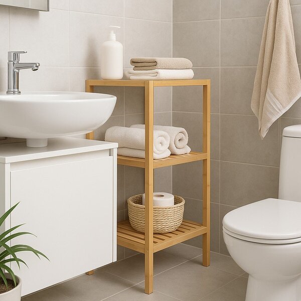 Bambusový kúpeľňový regál v prírodnej farbe 37x83 cm Skaren – Essentials