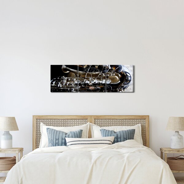 Obraz - Saxofón (s hodinami) (90x30 cm)