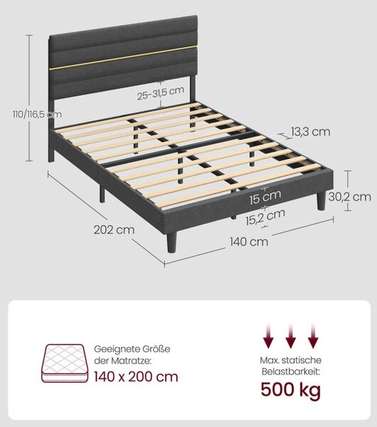 Manželská posteľ 140 cm RMB504G01 sivá