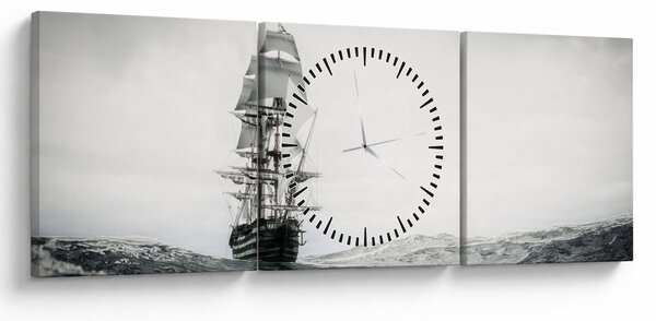 Obraz - Loď plávajúca po oceáne (s hodinami) (90x30 cm)