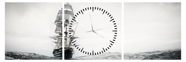 Obraz - Loď plávajúca po oceáne (s hodinami) (90x30 cm)
