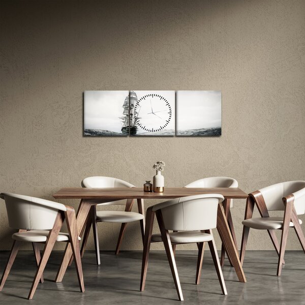 Obraz - Loď plávajúca po oceáne (s hodinami) (90x30 cm)