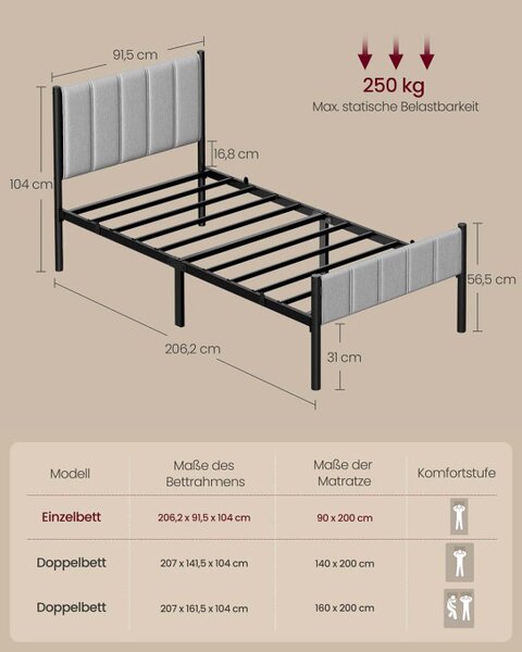 Kovová posteľ 90 cm RMB972G01 sivá