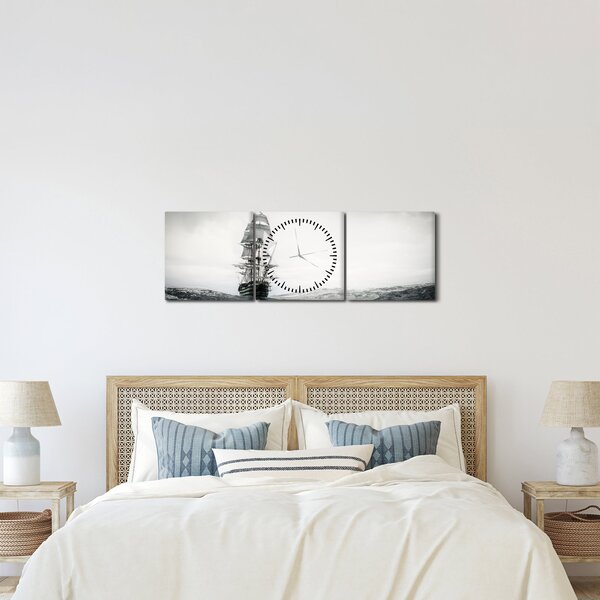 Obraz - Loď plávajúca po oceáne (s hodinami) (90x30 cm)