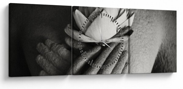 Obraz - Lotos v rukách Budhu (s hodinami) (90x30 cm)