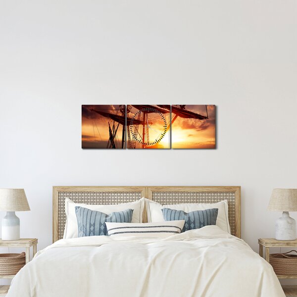 Obraz - Staroveká pirátska loď (s hodinami) (90x30 cm)