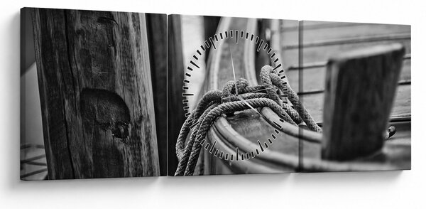 Obraz - Priviazaná loď (s hodinami) (90x30 cm)
