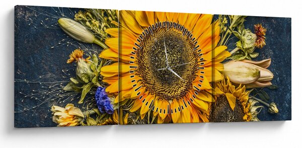 Obraz - Jesenné kvety (s hodinami) (90x30 cm)