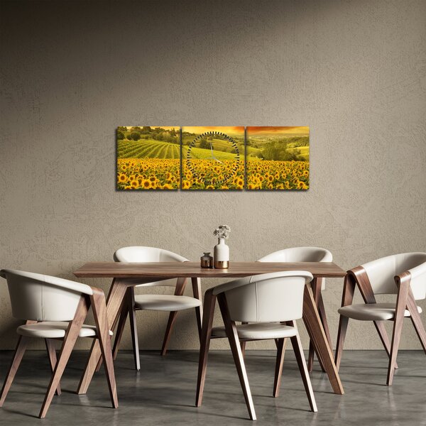 Obraz - Slnečnicové pole (s hodinami) (90x30 cm)